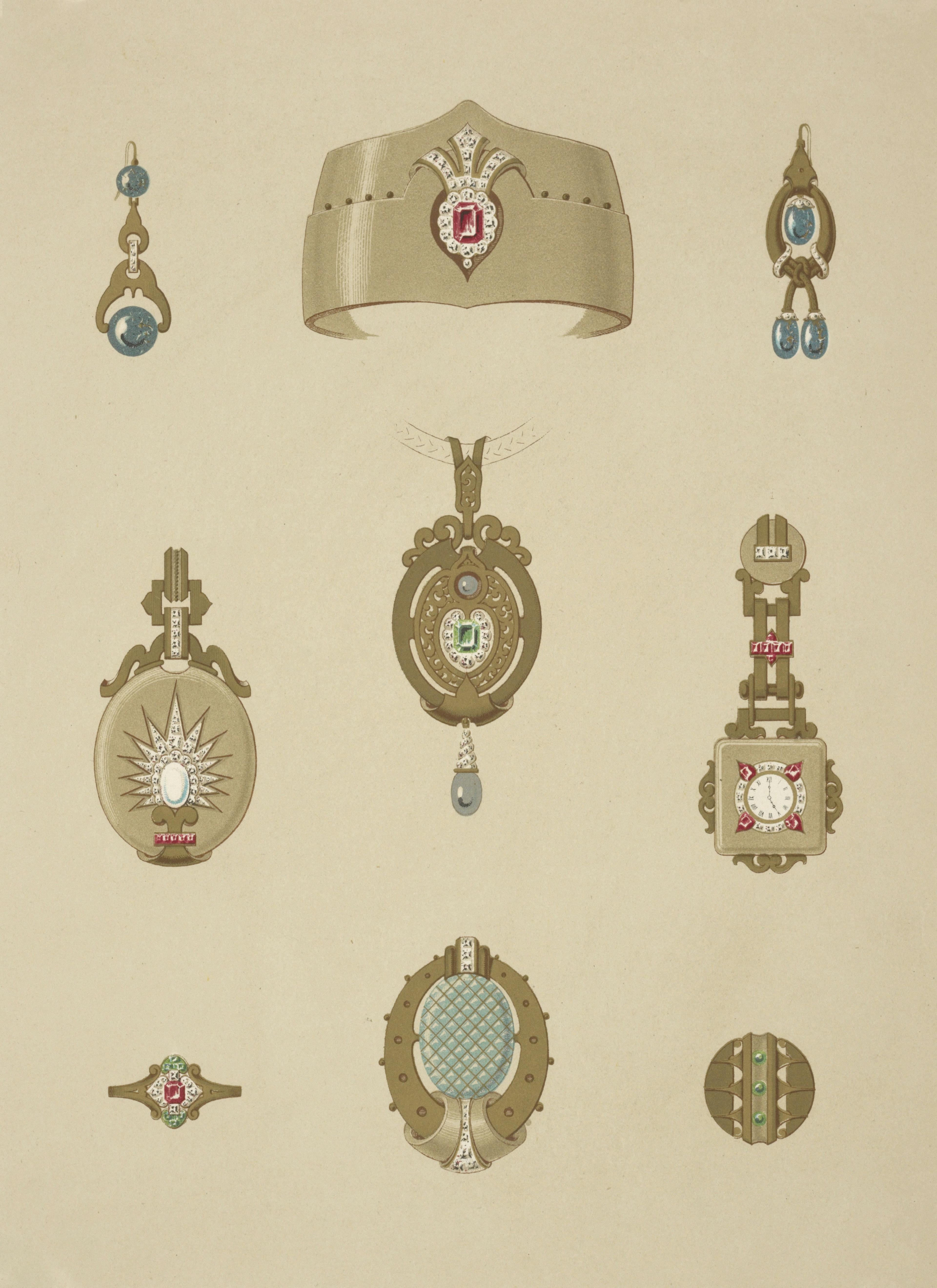 Vintage jewelry collection featuring ornate necklaces, brooches, and gemstone pieces